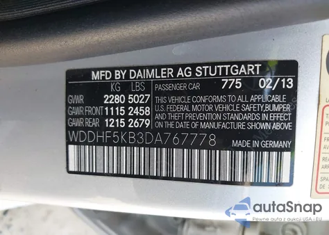 2013 Mercedes-Benz E 350 z USA, uszkodzony, nr VIN WDDHF5KB3DA767778